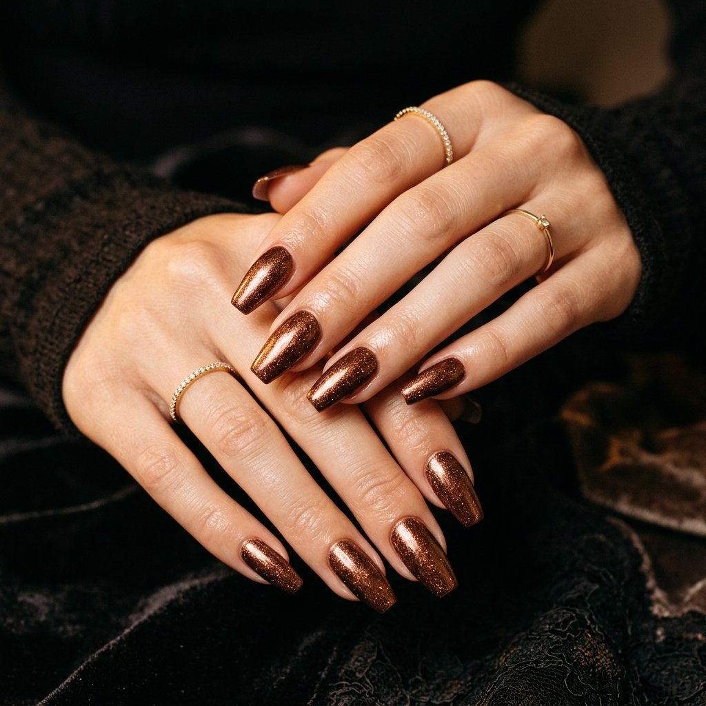 Brown Metallic Nails Idea