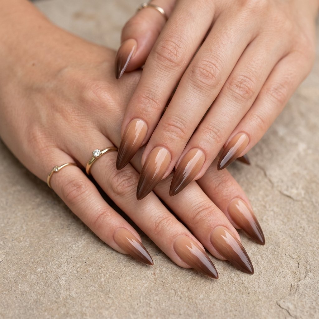 Brown French Tip Nails Idea