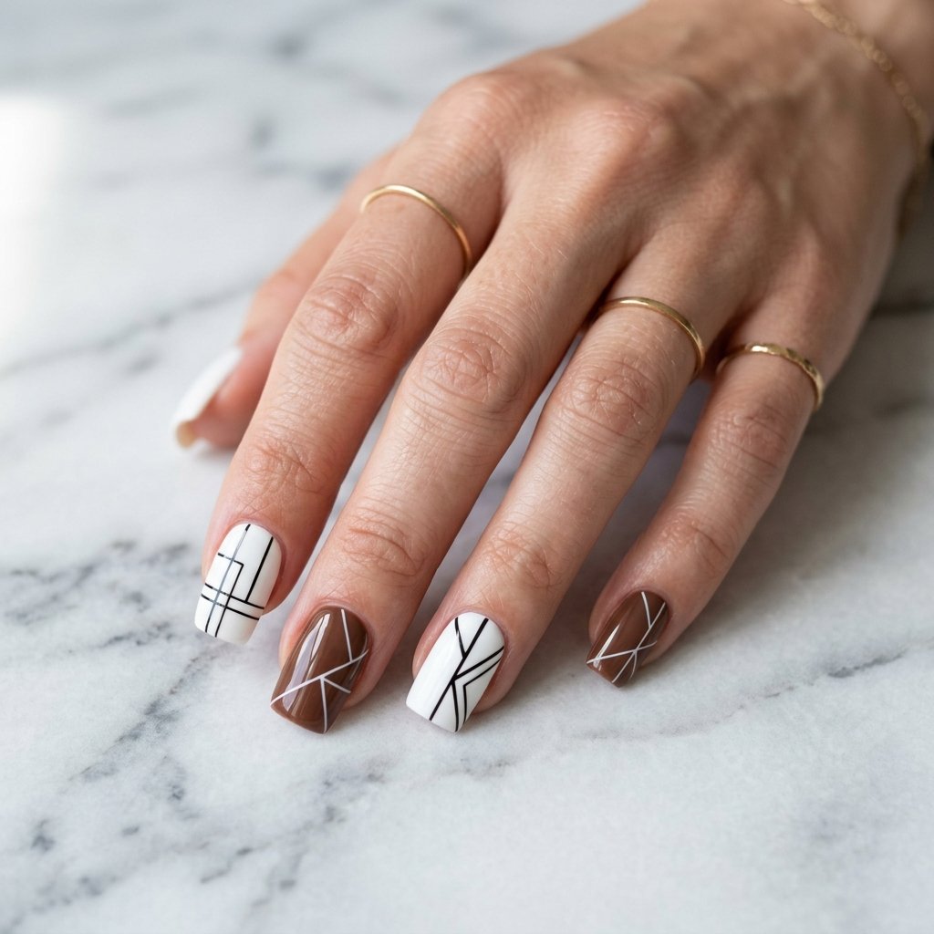 Brown and White Nails Idea