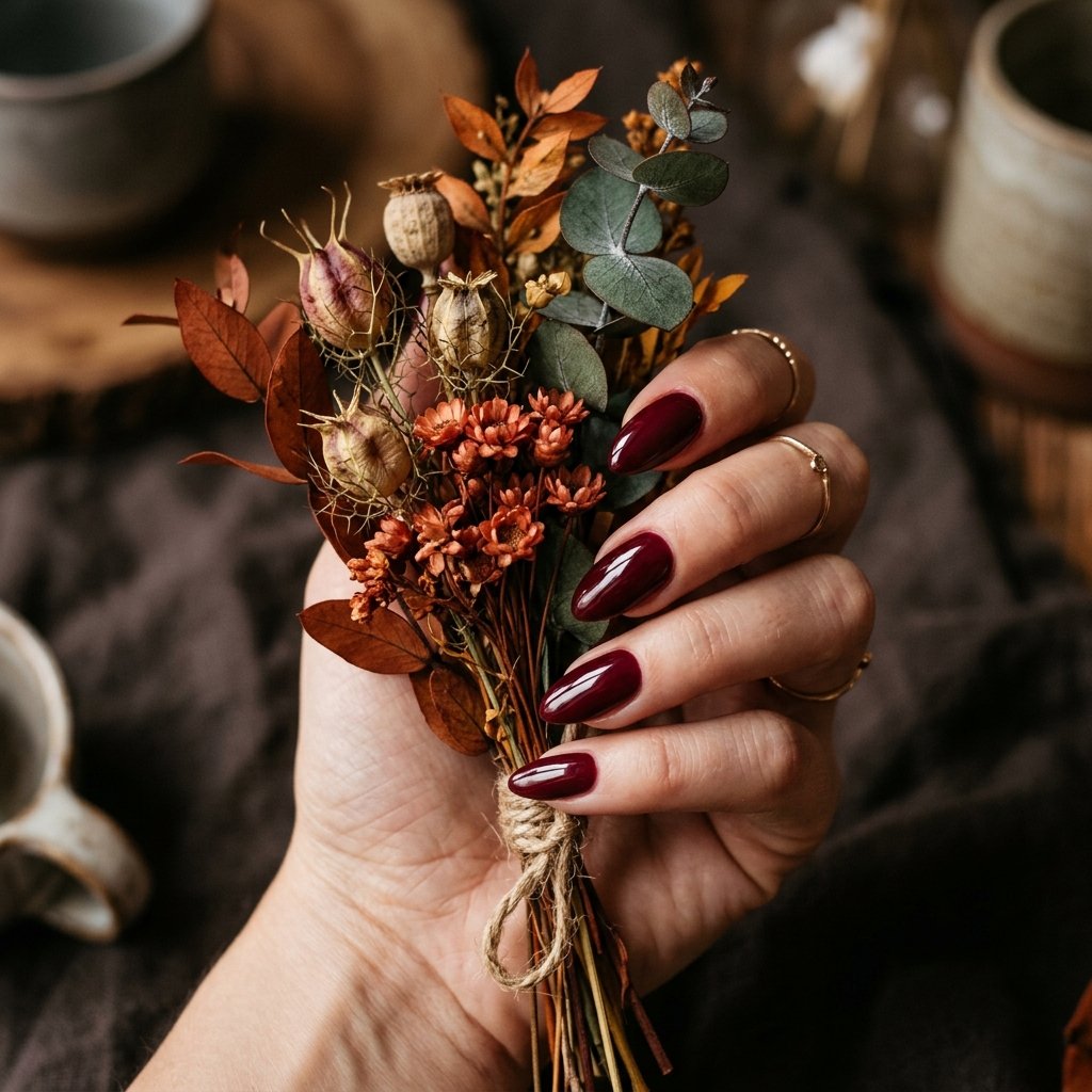 Deep Burgundy fall nail inspo almond