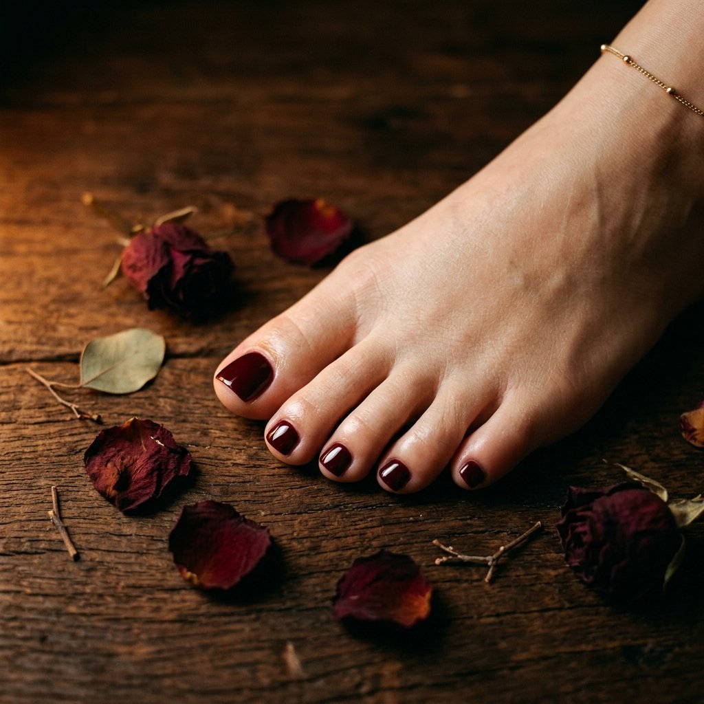 Deep Burgundy Toe Nails Color Ideas for September