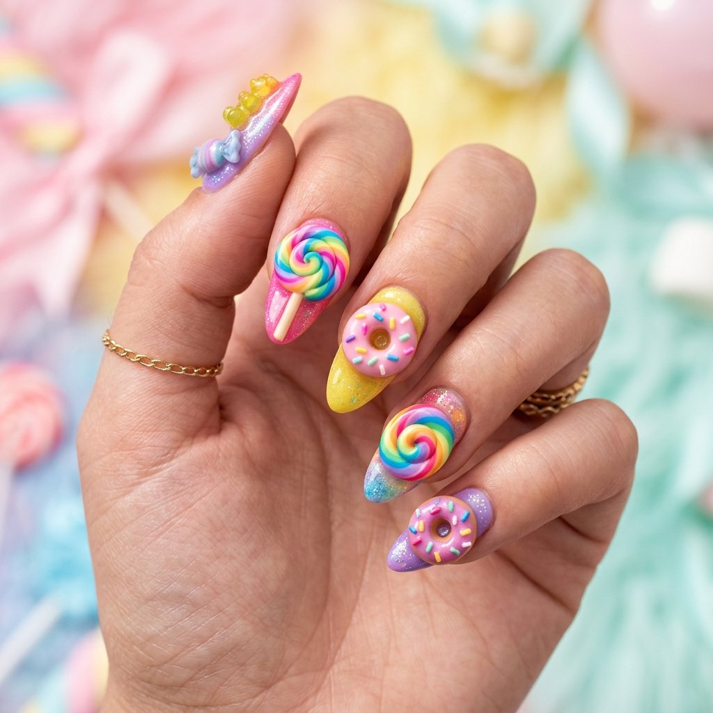 The Most Beautiful 30 Nails 3D Ideas to Try Right Now 28 Candy and Sweet Nail Ideas