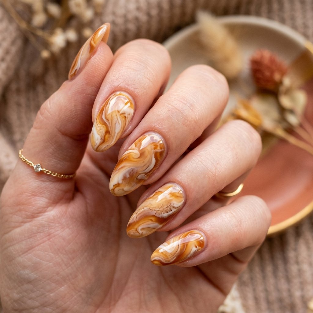 Caramel Swirl Fall Nails Almond Ideas