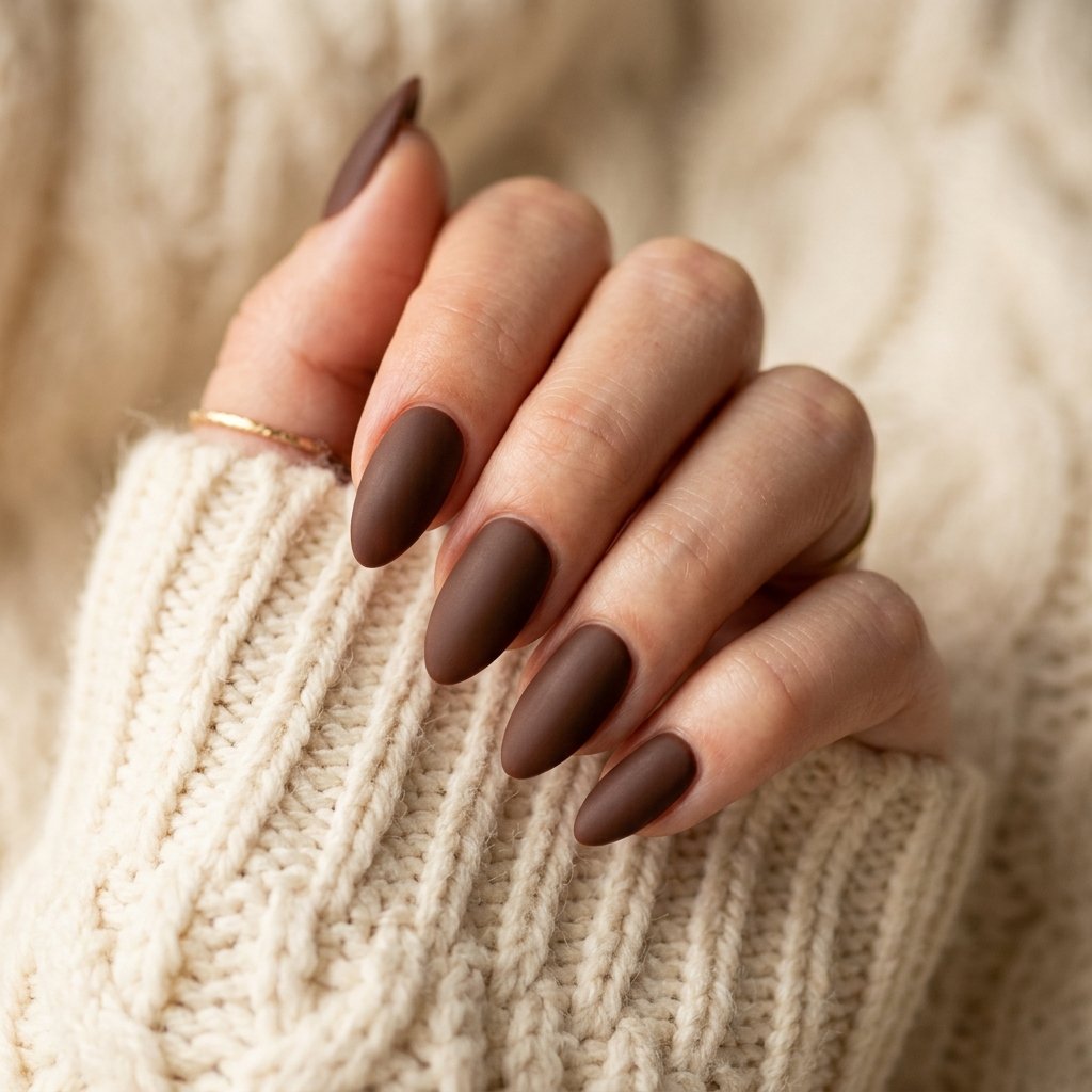 Chocolate Brown Almond Nail Ideas