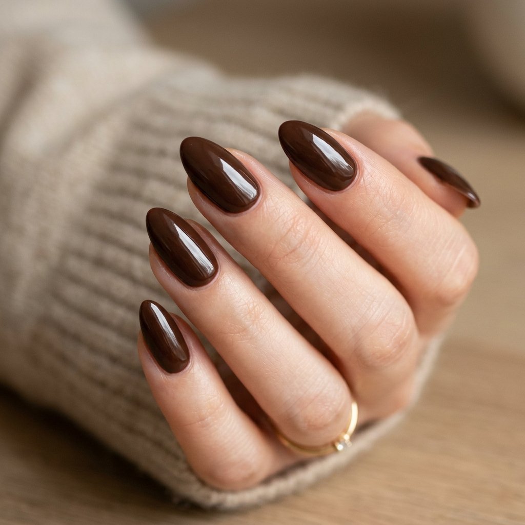Chocolate Brown Almond Nails Ideas