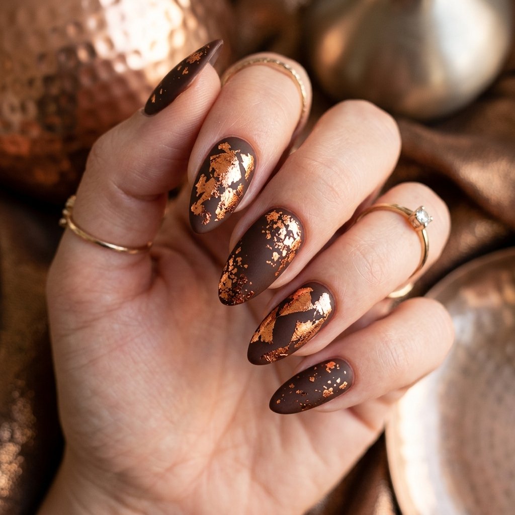 Copper Foil Almond Nail Ideas