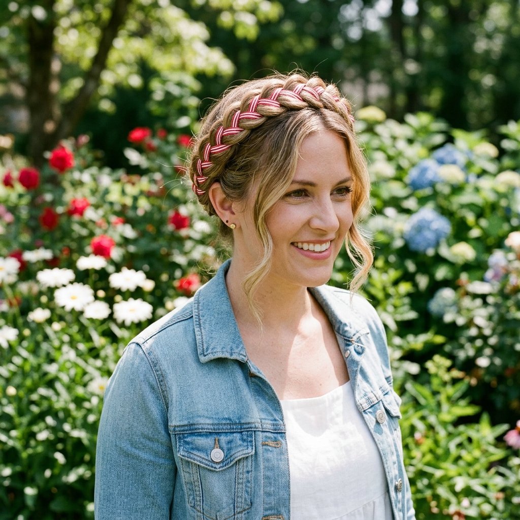 Patriotic Crown Braid Hairstyles