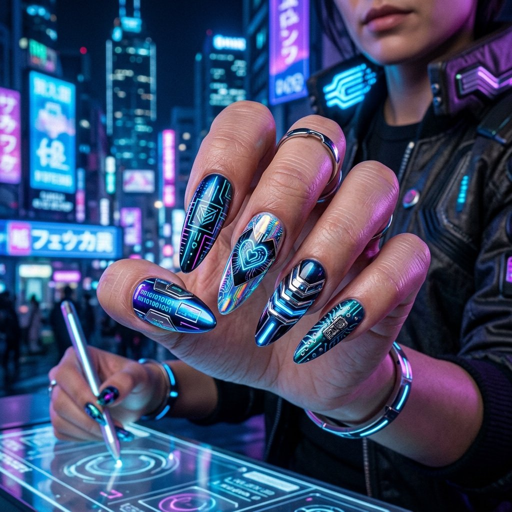 Cyber Futuristic Nail Idea