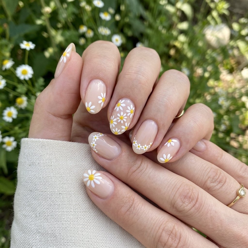 Daisy Floral Nail Idea