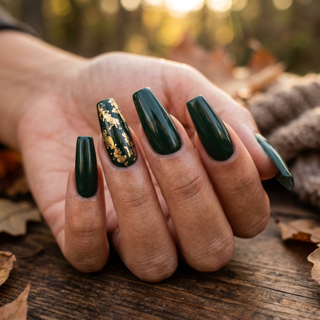 Dark Forest Green September Nail Ideas