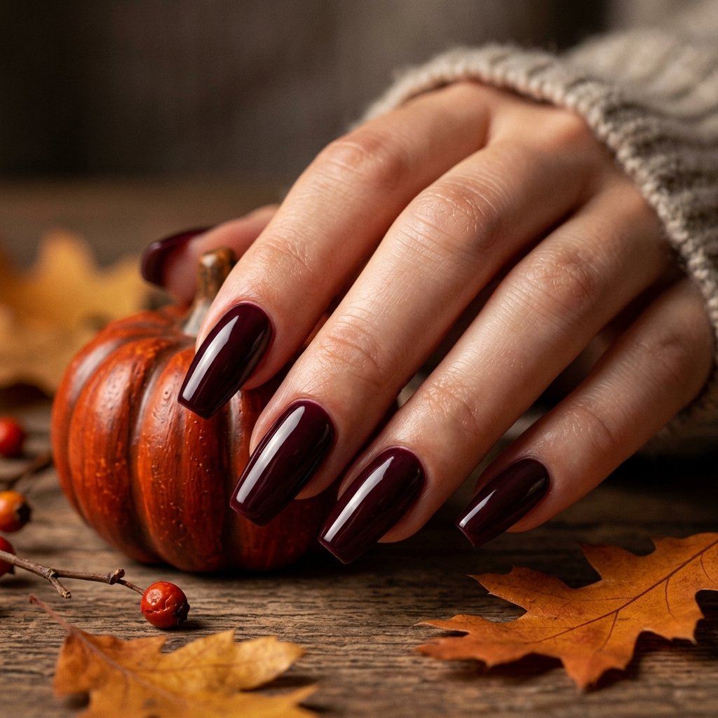 Dark Burgundy Nails Fall