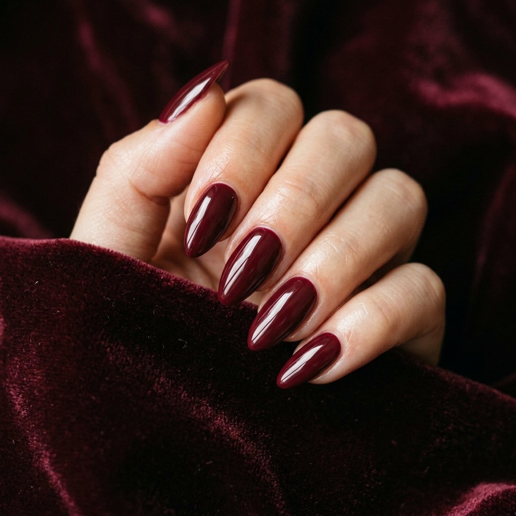 Deep Maroon Almond Nail Ideas