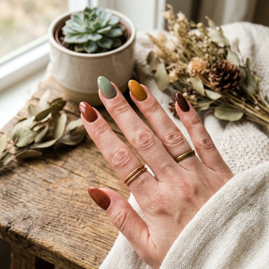 Earthy Tonal Nails Tendance Idea