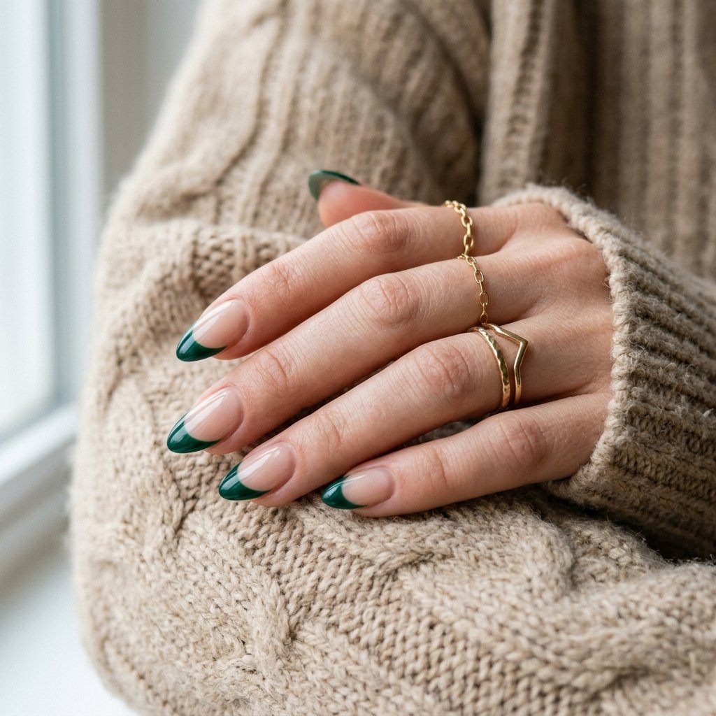 Deep Emerald French Tip Fall Nail Designs Autumn Classy