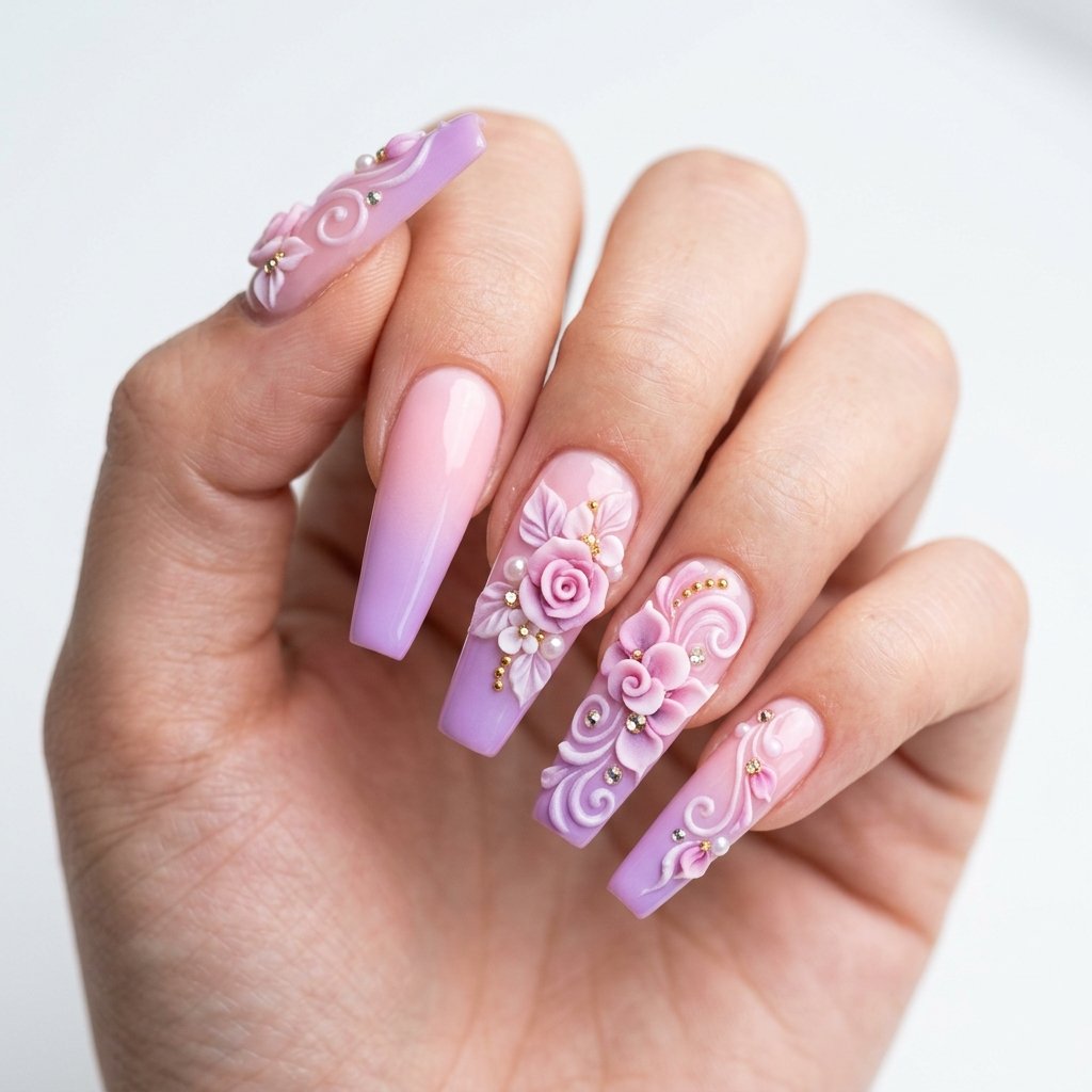 The Most Beautiful 30 Nails 3D Ideas to Try Right Now 14 Ombre Nails 3D Ideas