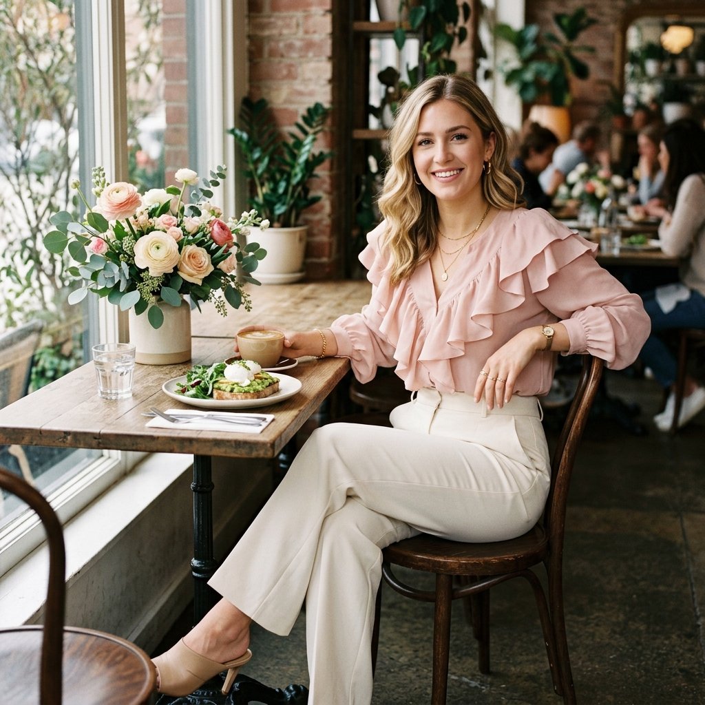 Feminine Ruffle Blouse Brunch Outfit Ideas