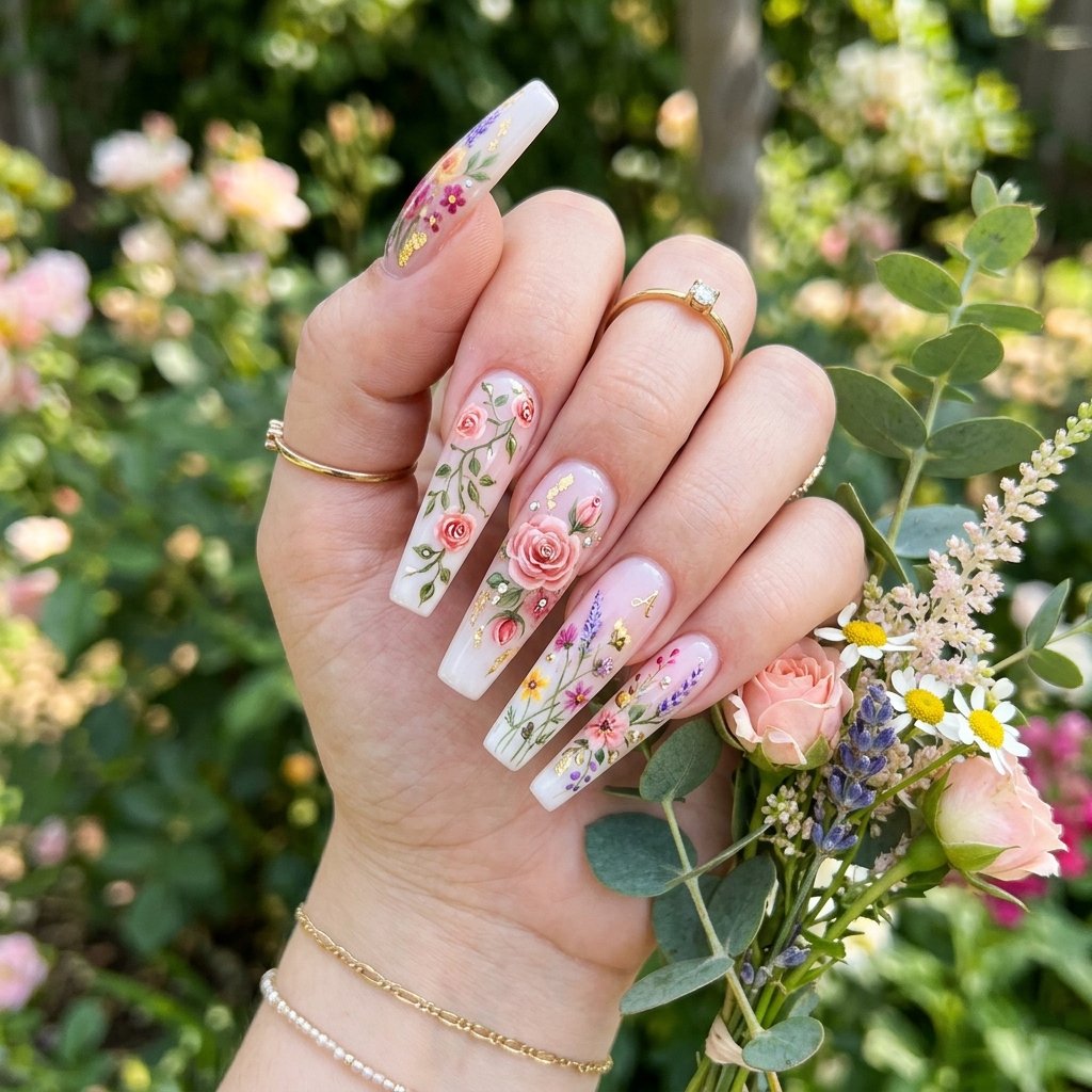 Floral Nails Long