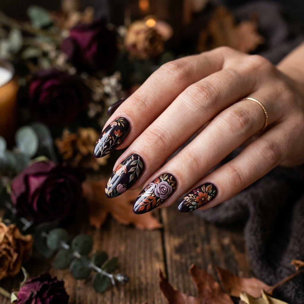 Floral Fall Nails Almond Ideas
