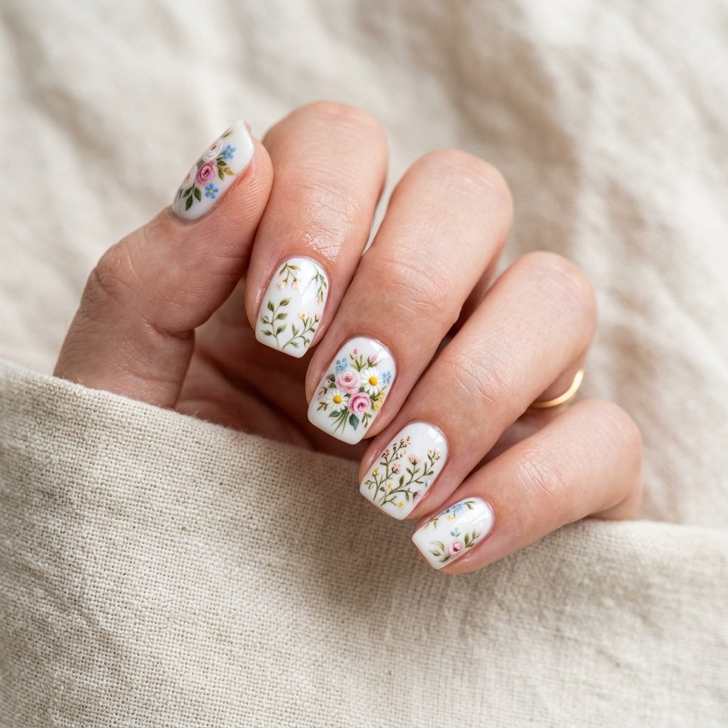 Floral Short Acrylic Nail Ideas