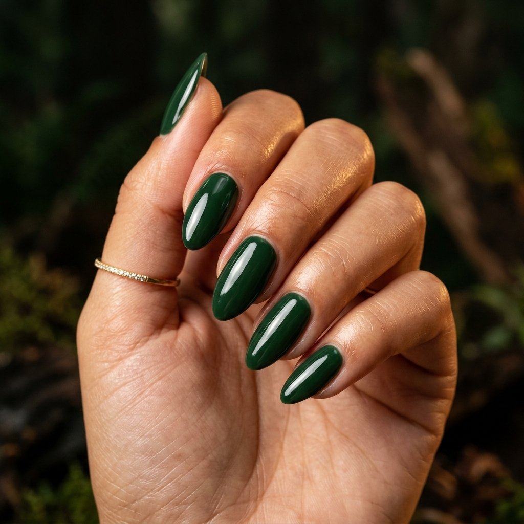 Nails Inspo Almond Forest Green Ideas