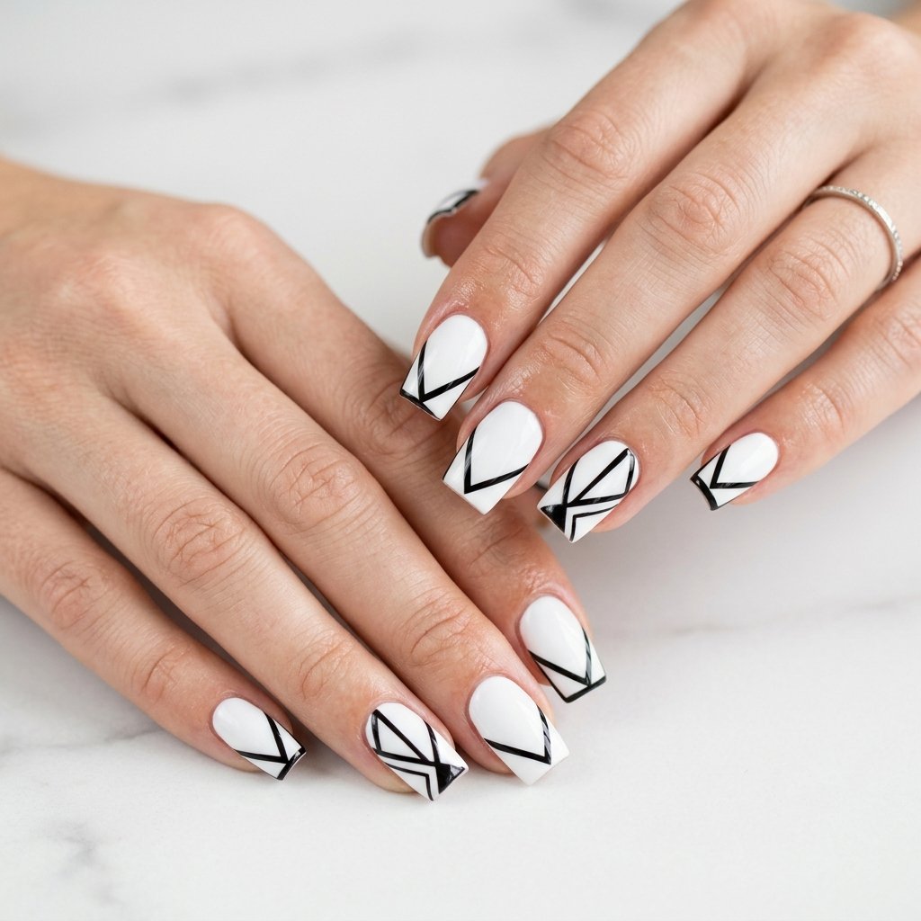 Geometric French Tip Nails Ideas