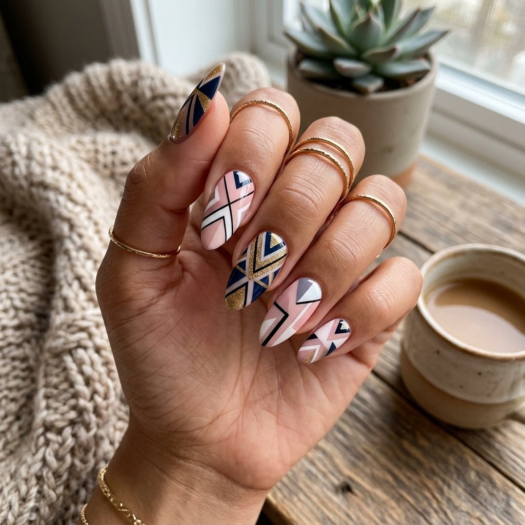 Geometric Pattern Nails Tendance Idea