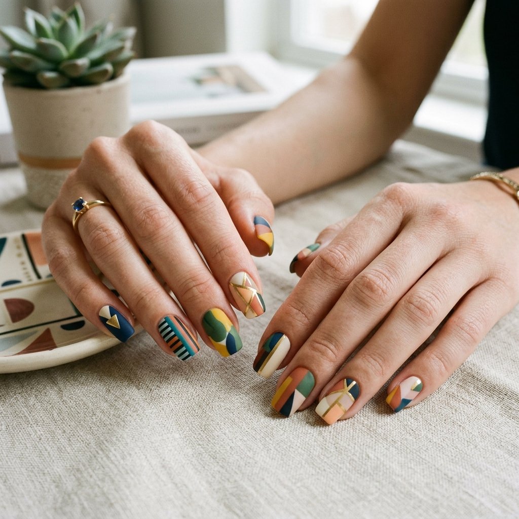 Geometric Abstract Nails Inspired Style