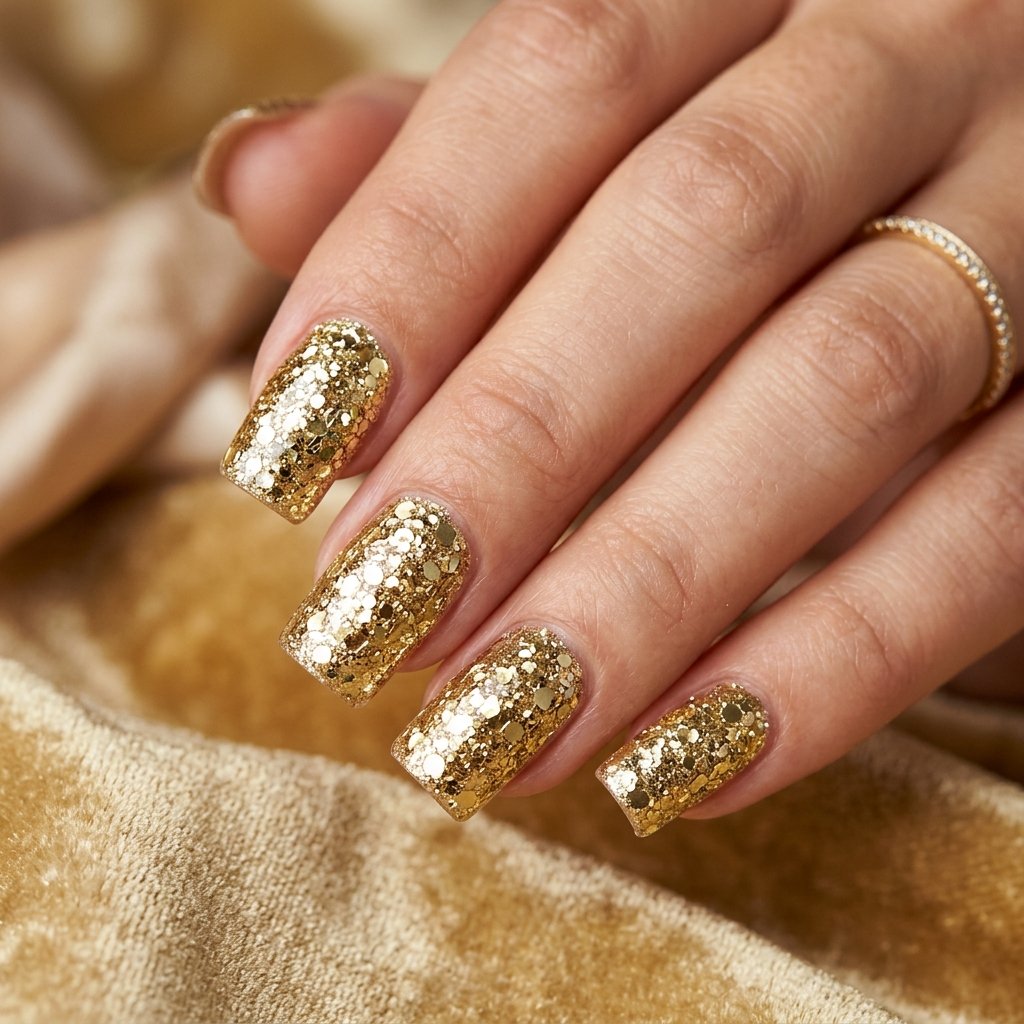Nails Square Glitter and Shimmer Ideas
