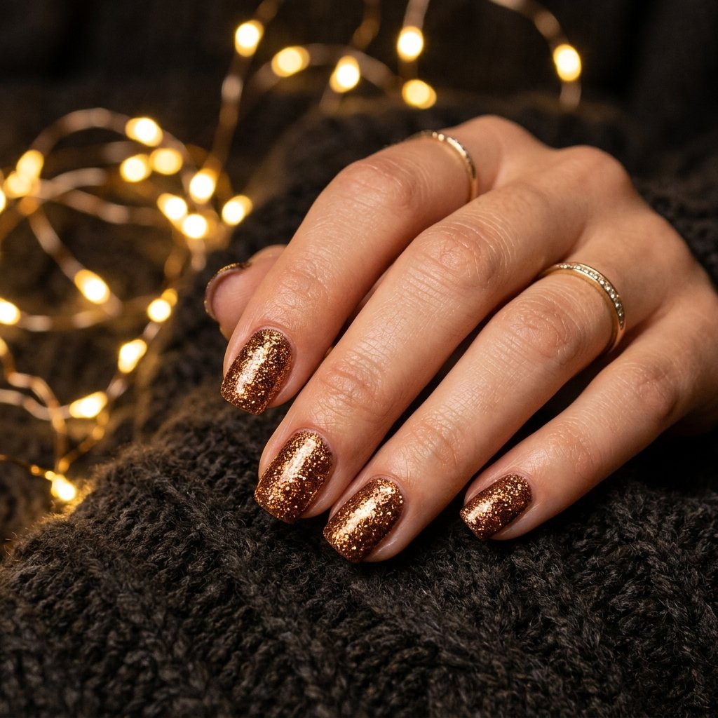 Glittery Bronze Nail Ideas