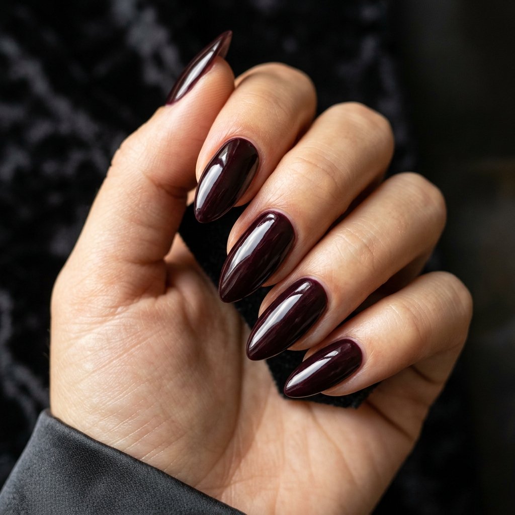Glossy Dark Fall Nails Almond Ideas