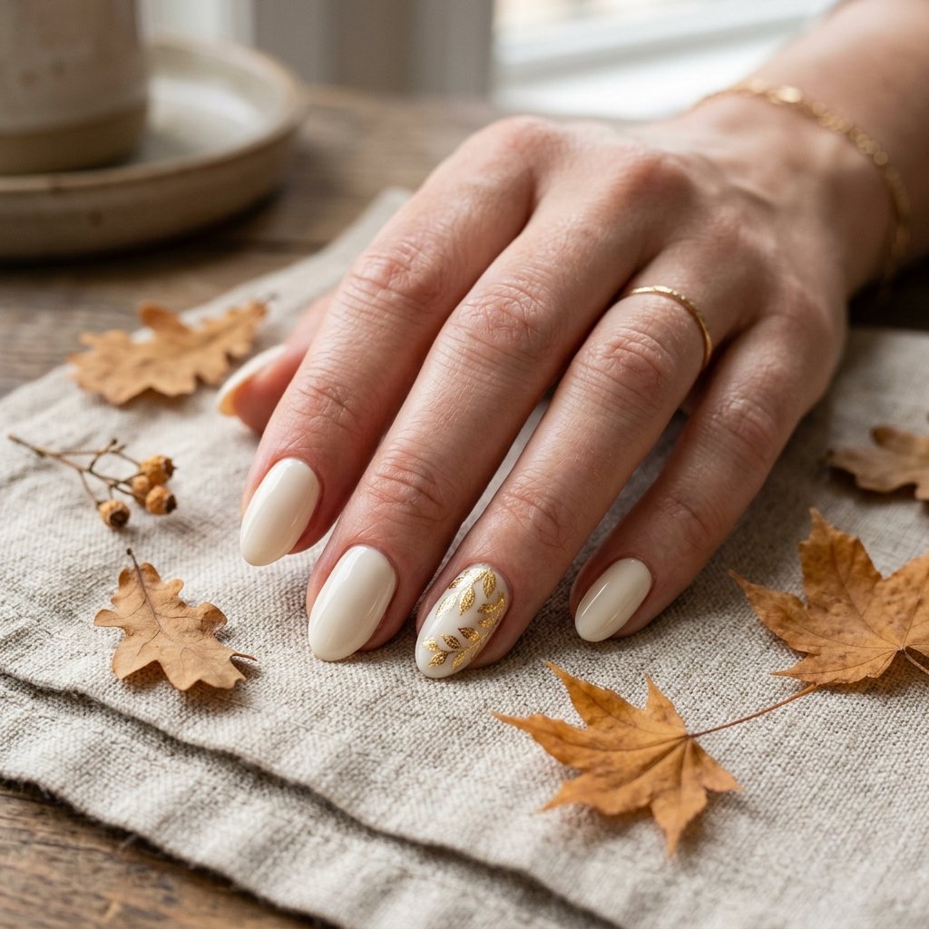 Golden Leaf Accent Fall Nail Designs Autumn Classy