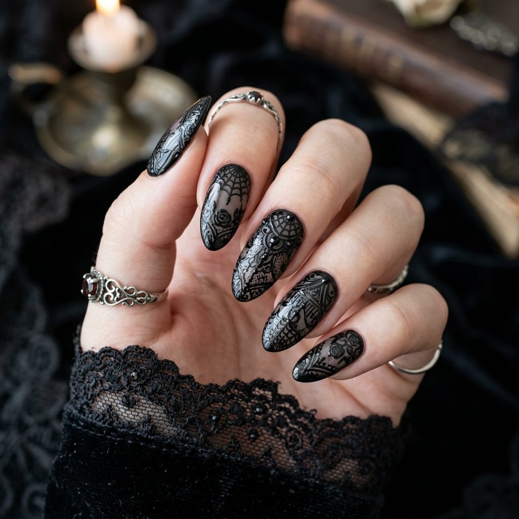 Gothic Lace Nails Inspired Intricacy