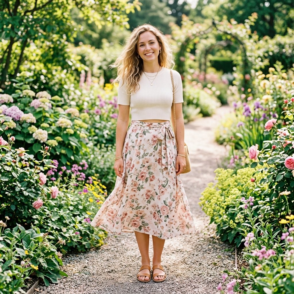 Cropped Top and spring skirt outfits