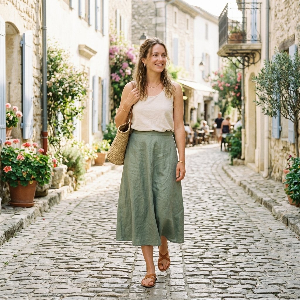 Linen spring skirt outfits
