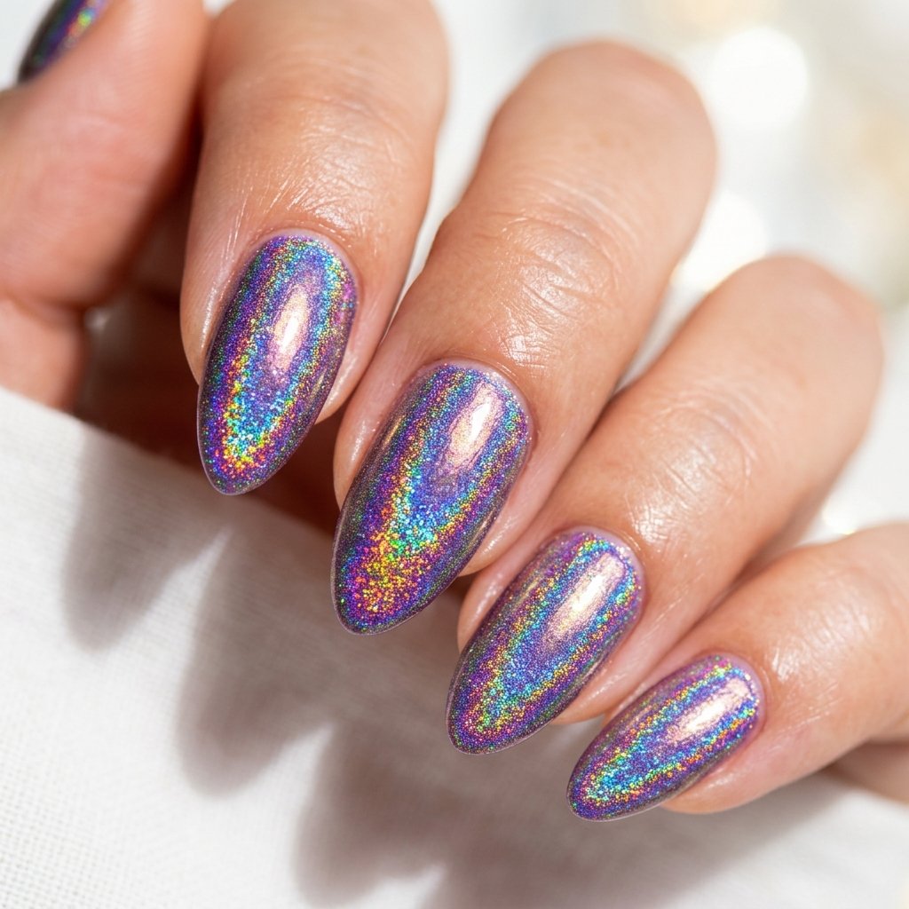 Nails Inspo Almond Holographic Foil Ideas