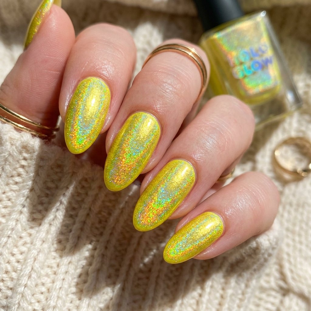 30 Nails Yellow Ideas: The Ultimate Guide to Sunshine Inspired Nail Art 14 Holographic Yellow Nails