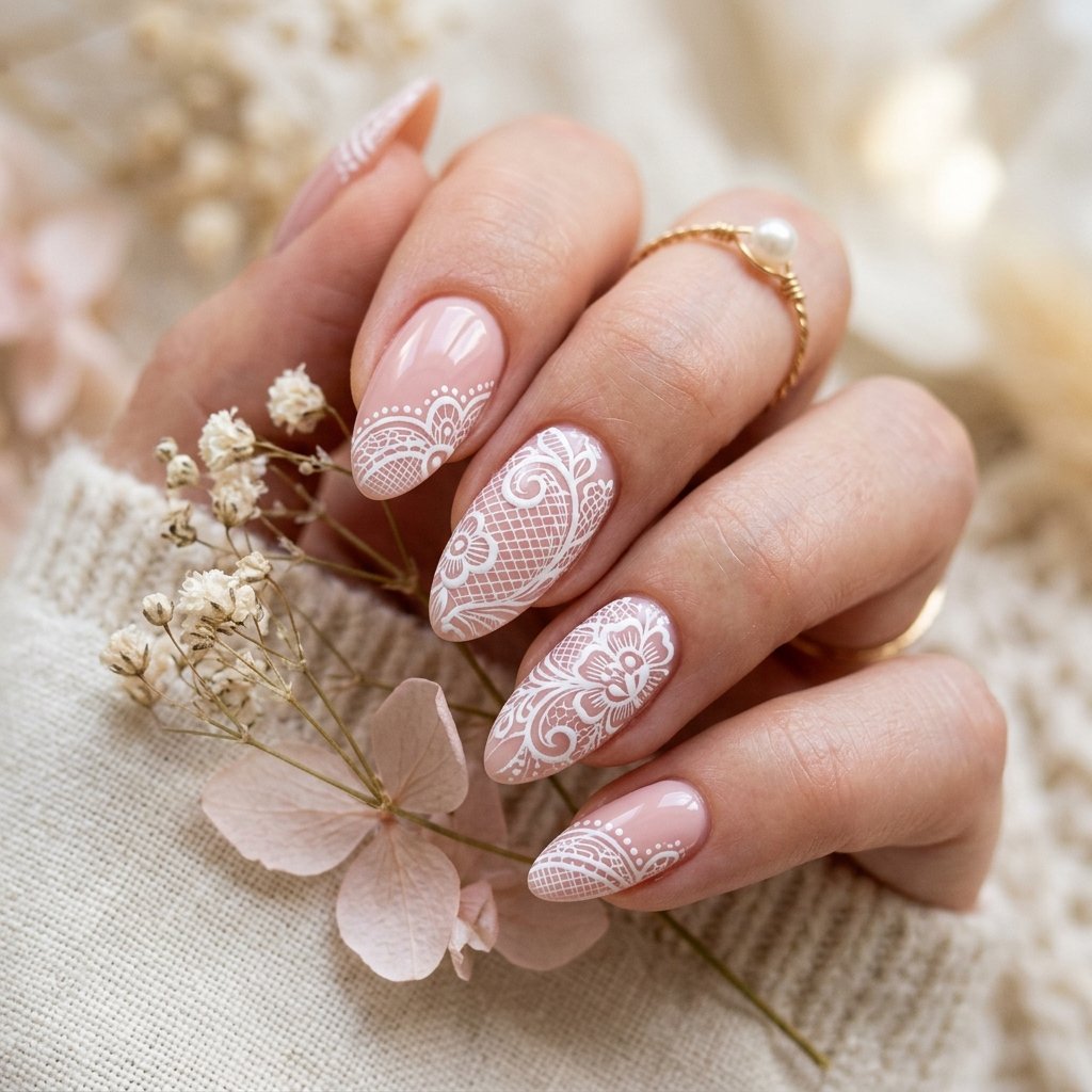 Nails 2025 Tendencia : 30 Trendy Ideas You'll Absolutely Love 19 Lace Detail Nail Ideas