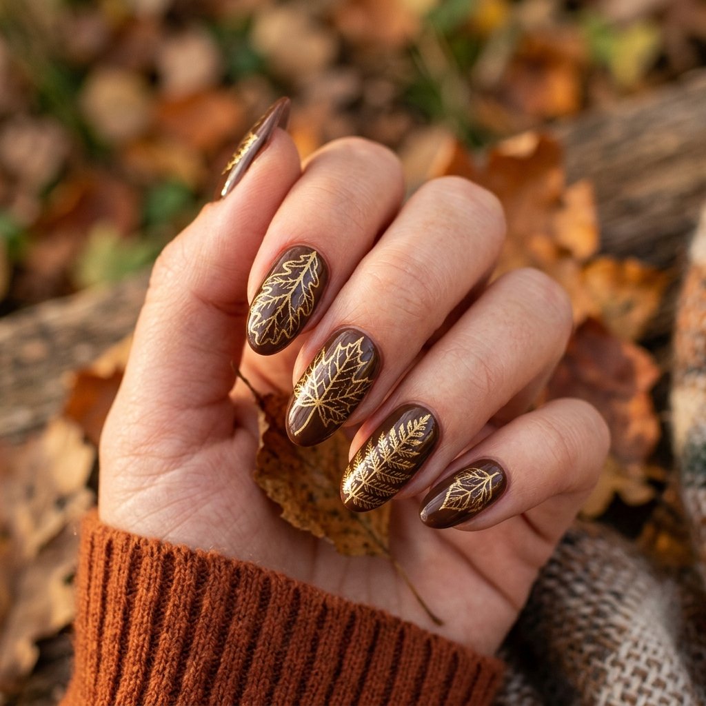 Leaf Print September Nail Ideas