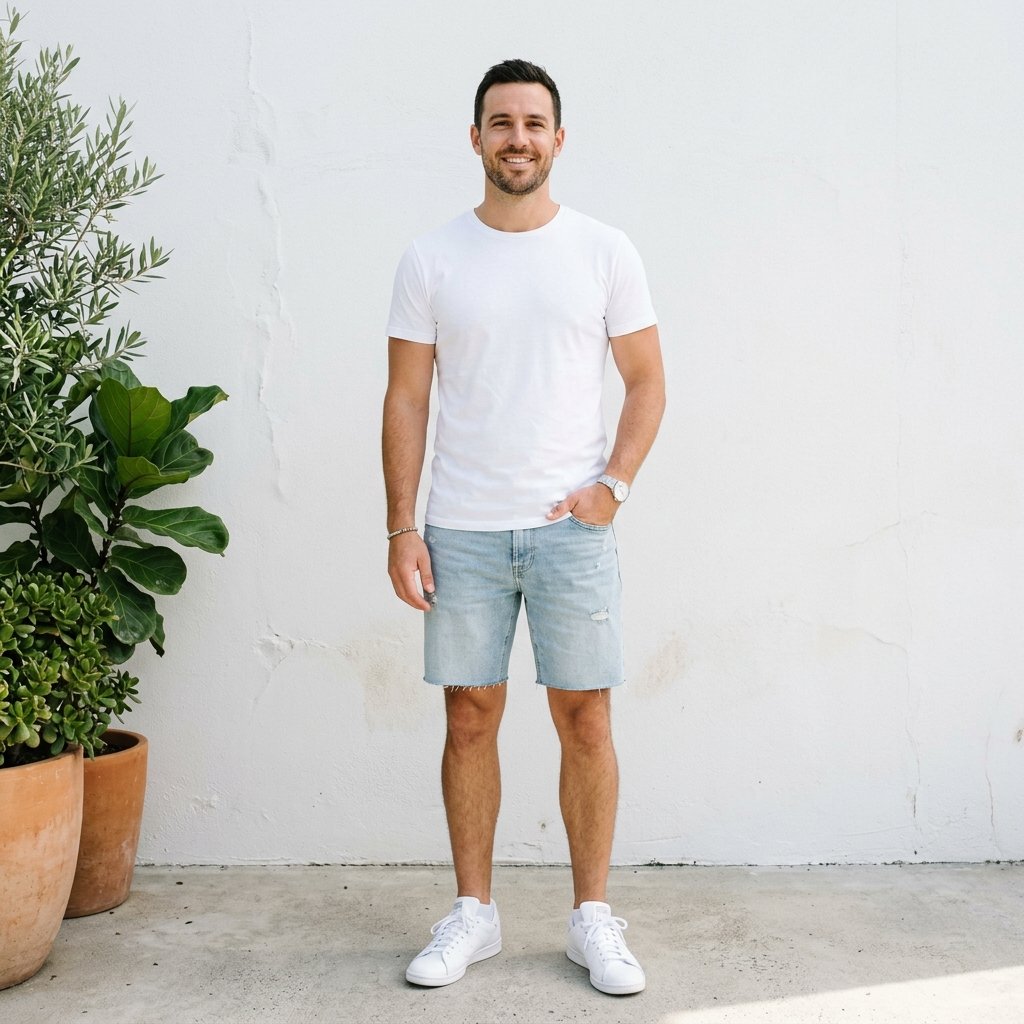 White Tee and Denim Combinations casual summer outfits men