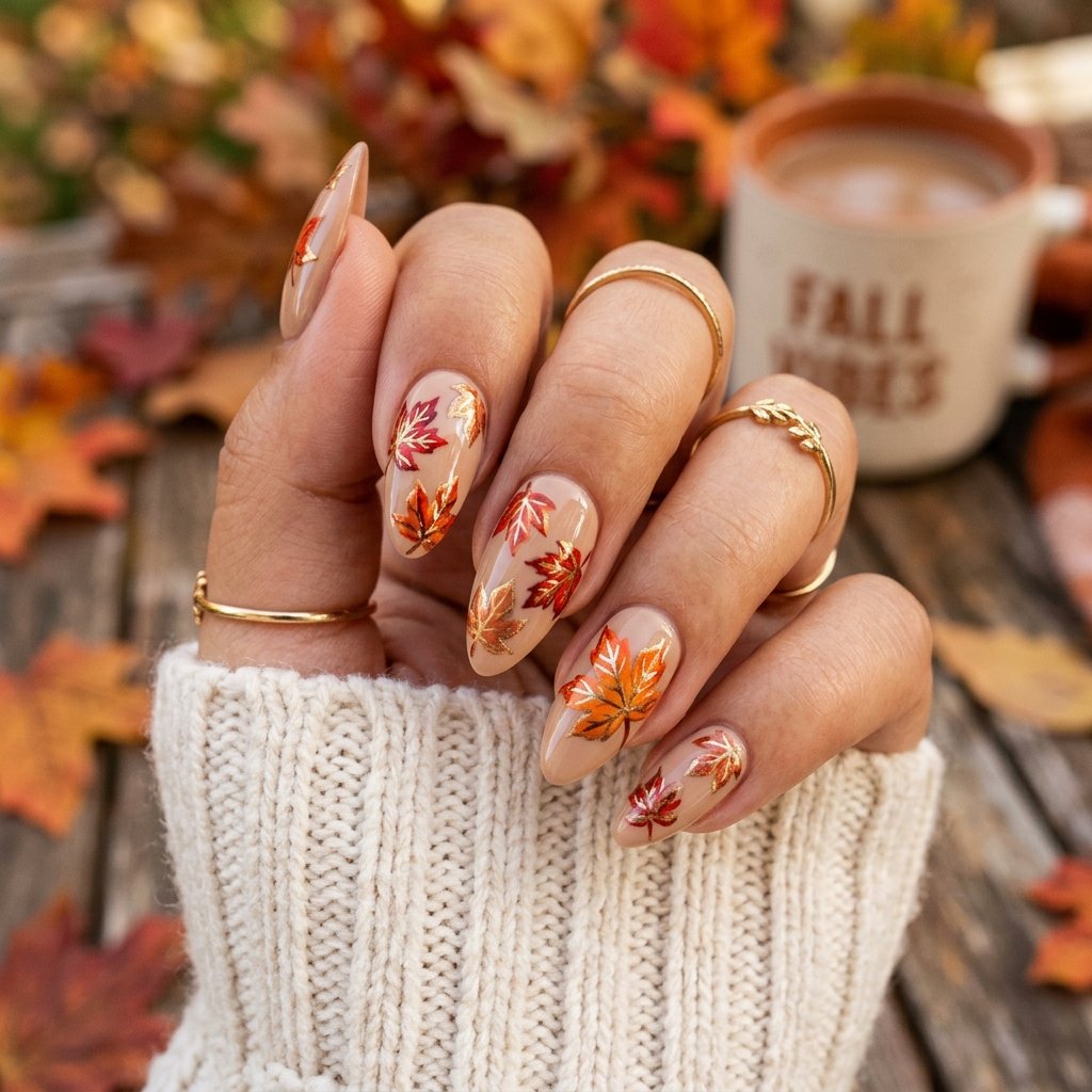 Maple Leaf Nail Art Fall Nails Almond Ideas