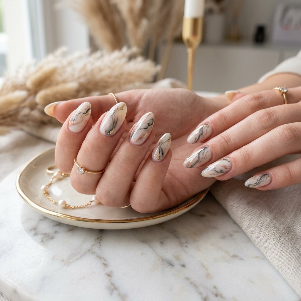 Marble Effect Nails Tendance Idea
