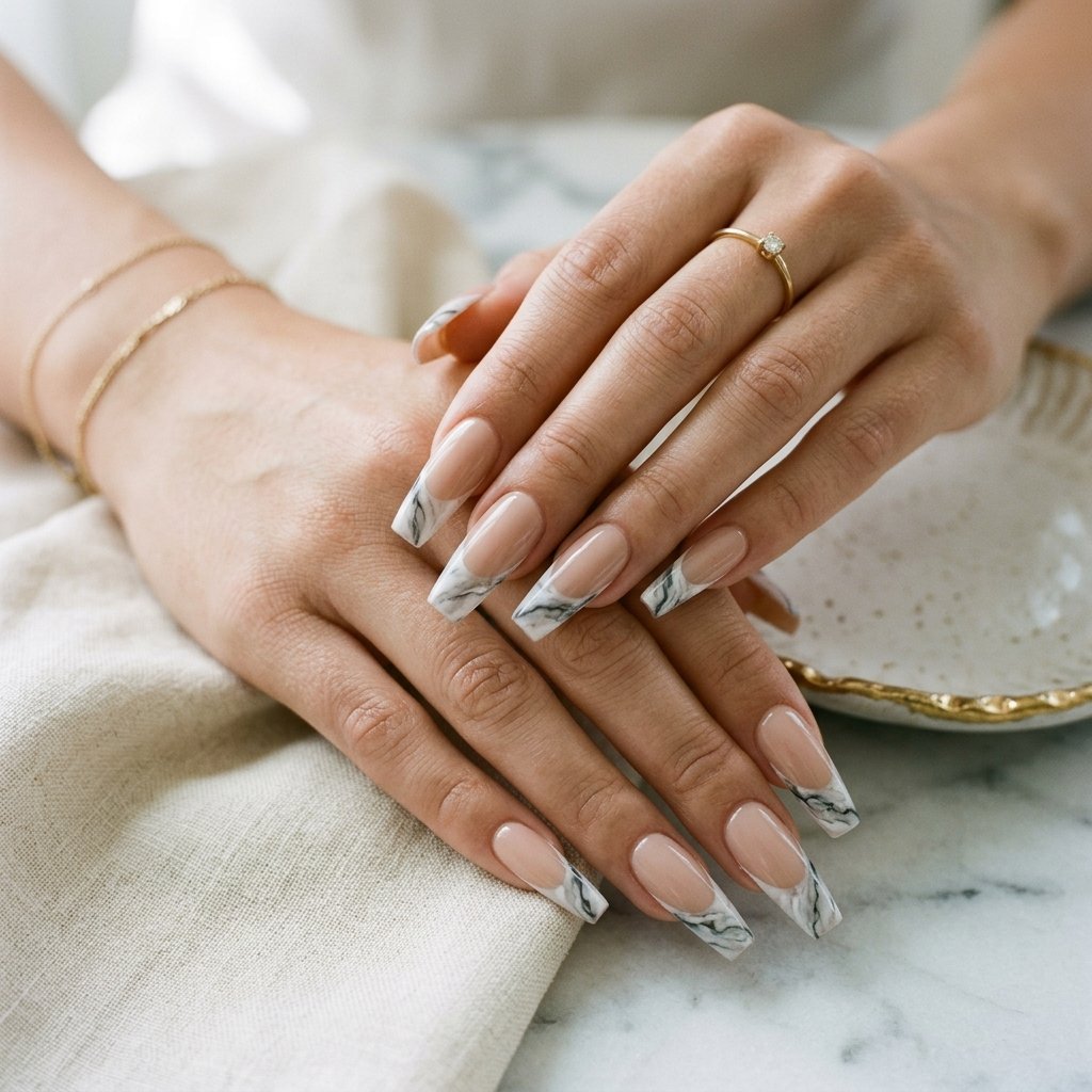 Marble French Tip Nails Ideas
