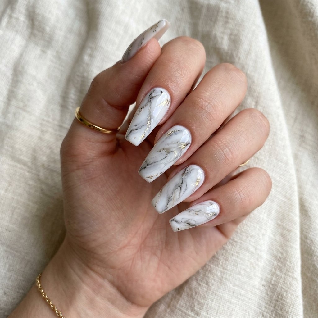 Marble Nails Long