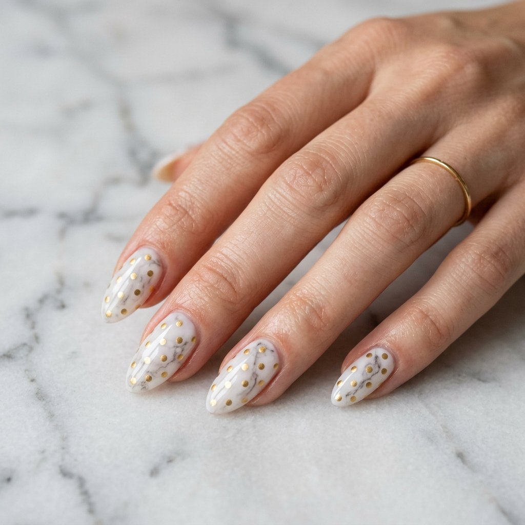 30 Nails Polka Dots Ideas: Creative Designs to Inspire Your Next Manicure 24 Marble Base with Dot Overlay