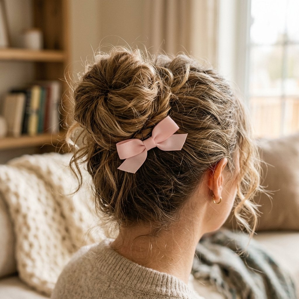 30 Trendy Hairstyles with Bows to Refresh Your Look 10 Messy Bun with Bow Detail