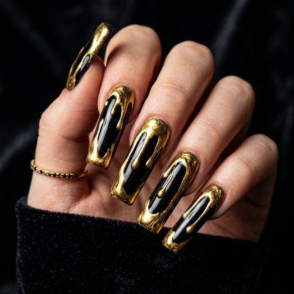 Nails 2025 Tendencia : 30 Trendy Ideas You'll Absolutely Love 23 Metallic Drip Nail Ideas