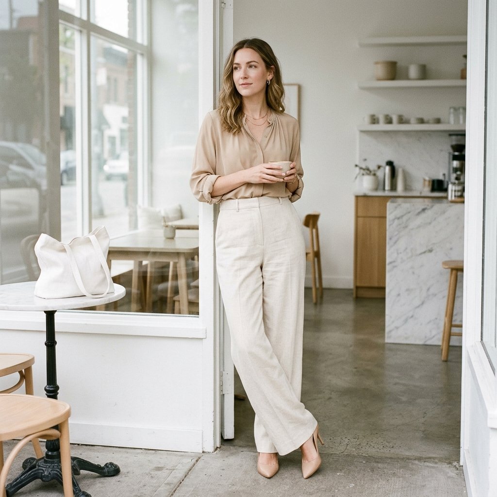 Monochromatic Neutral Brunch Outfit Ideas