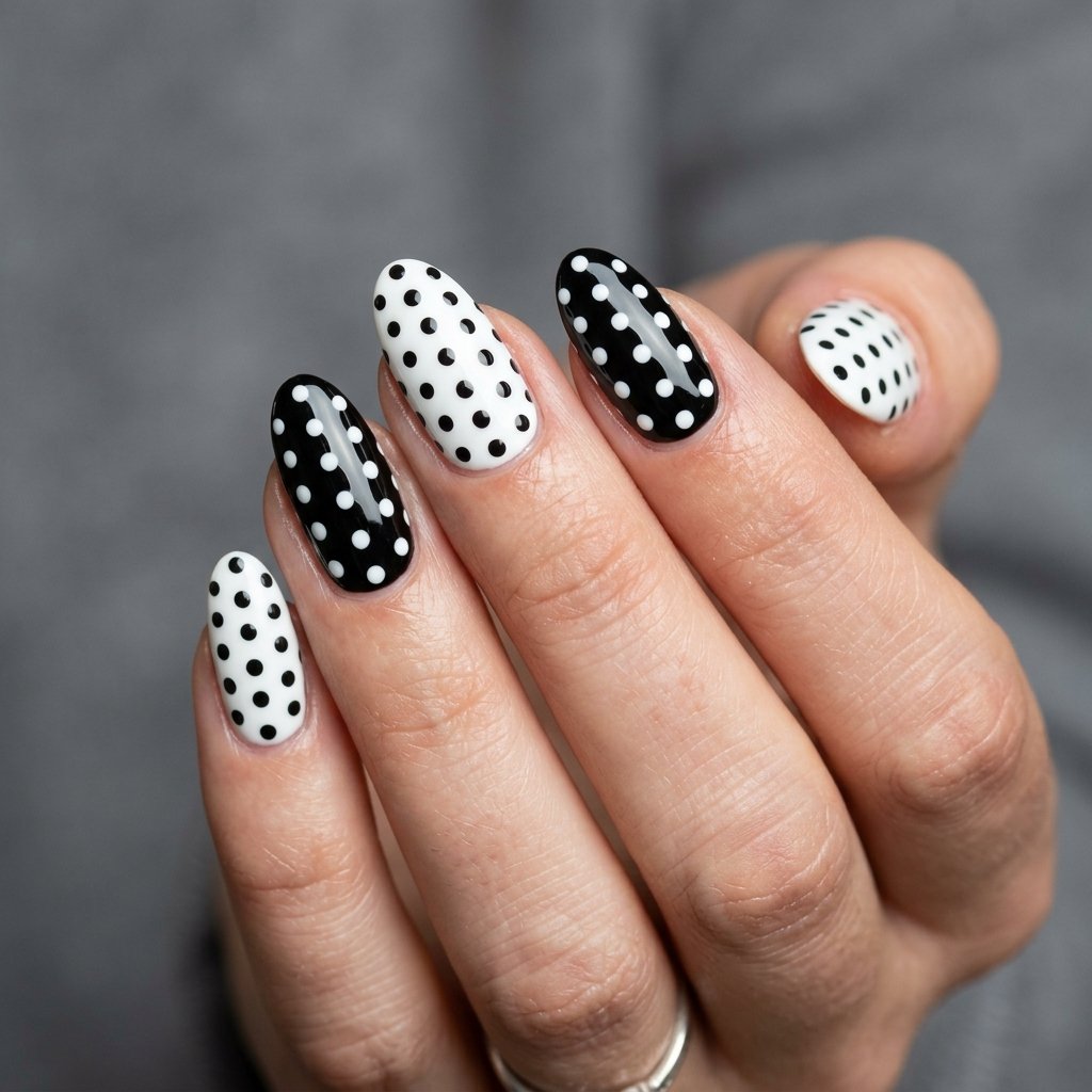 30 Nails Polka Dots Ideas: Creative Designs to Inspire Your Next Manicure 17 Monochrome Black and White Dot Nails