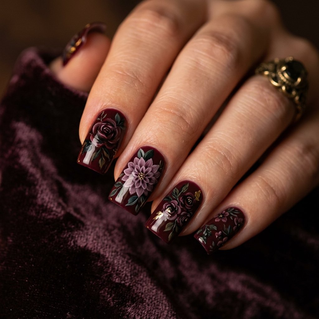 Moody Floral Nail Designs Ideas
