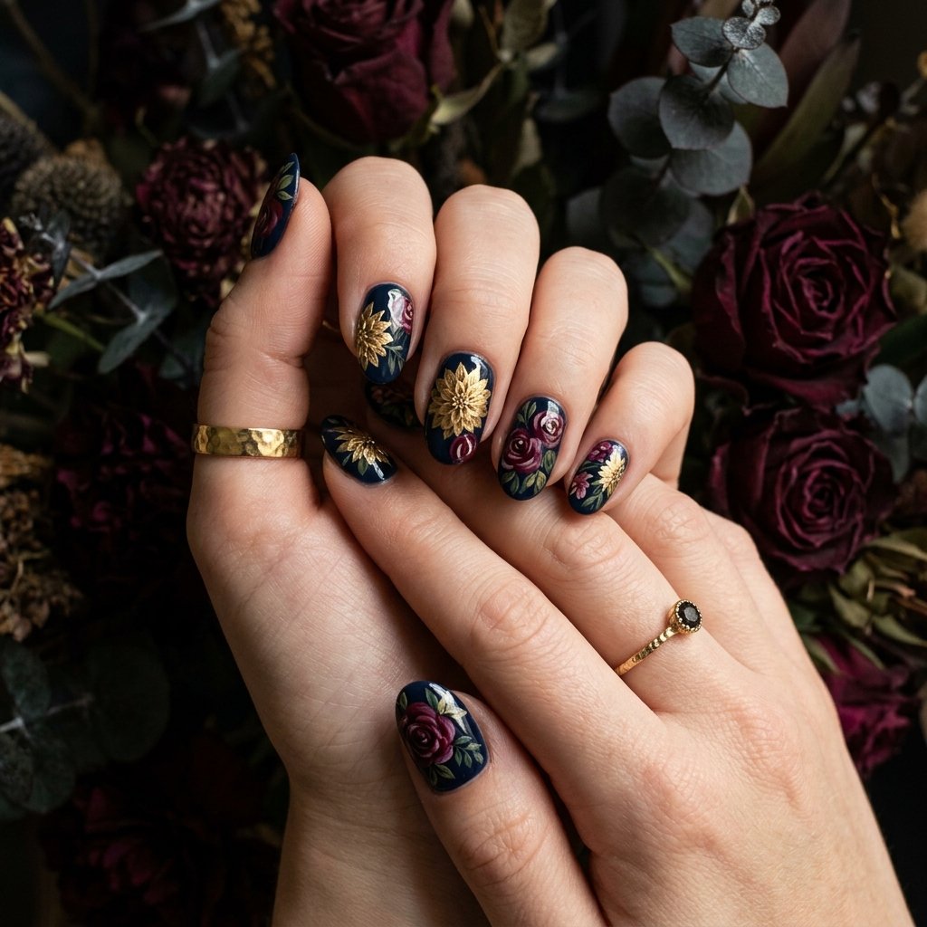 Moody Floral Nail Ideas